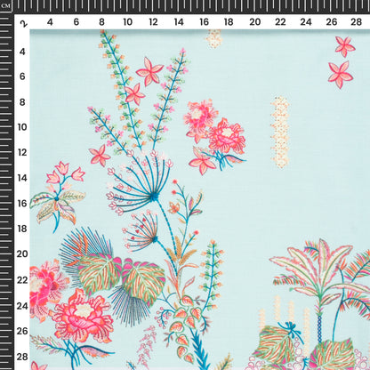 Vintage Daman Floral Digital Print Poly Glazed Cotton Fabric