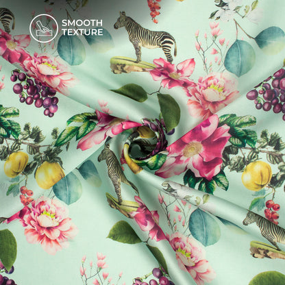 Blooming Floral Garden Digital Print Georgette Satin Fabric