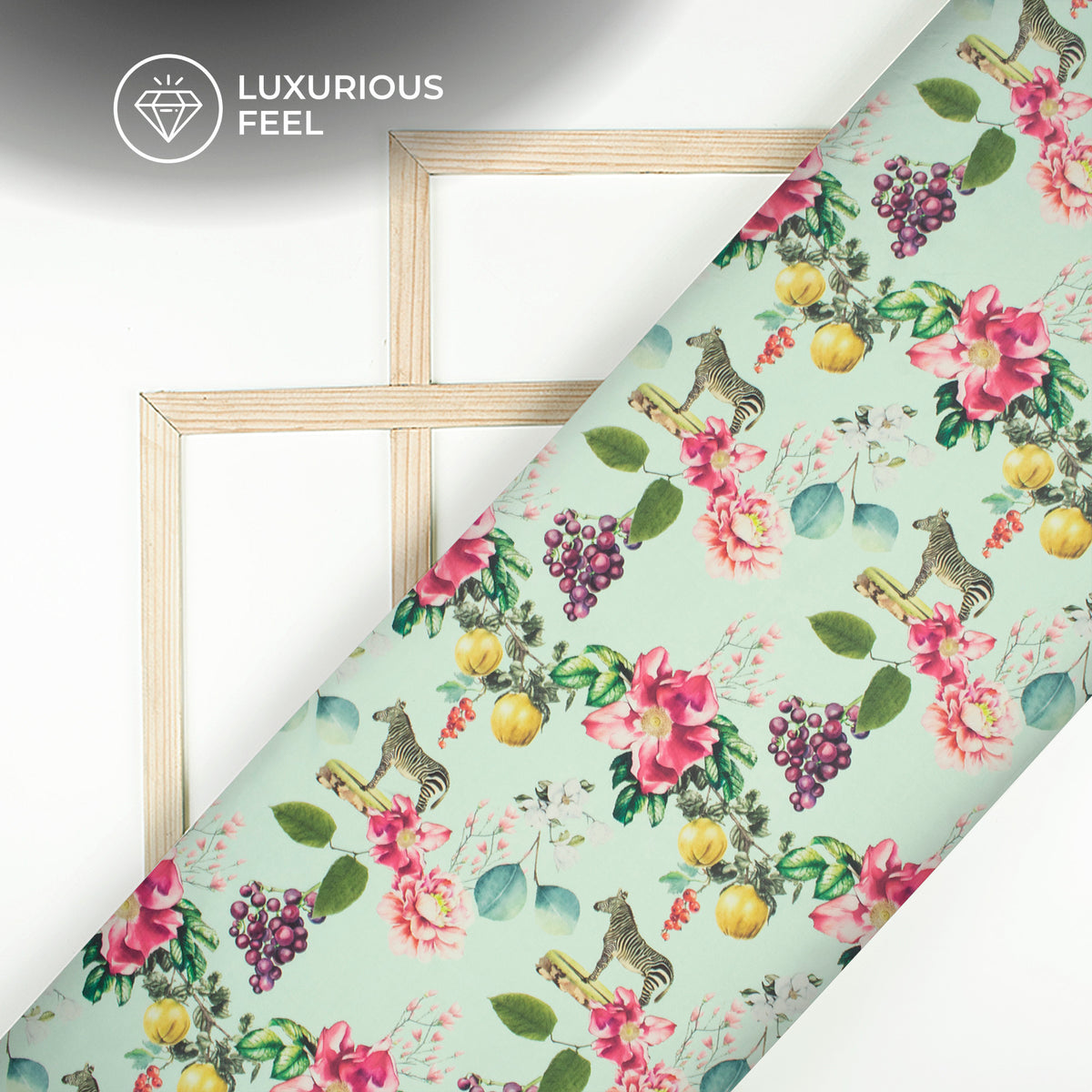 Blooming Floral Garden Digital Print Georgette Satin Fabric