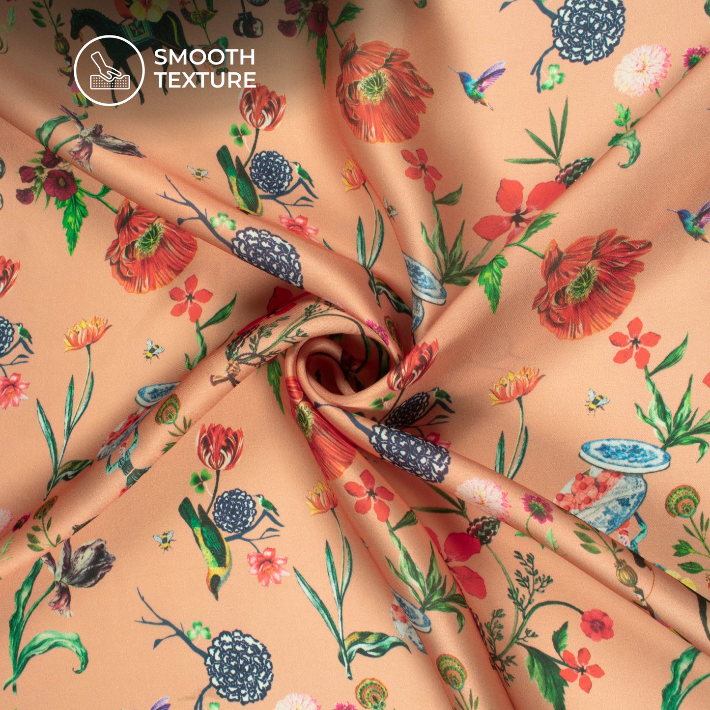 Quirky Floral Leaf Digital Print Georgette Satin Fabric