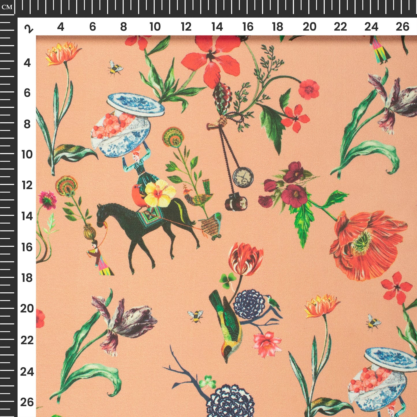 Quirky Floral Leaf Digital Print Georgette Satin Fabric