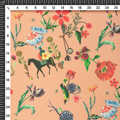 Quirky Floral Leaf Digital Print Georgette Satin Fabric