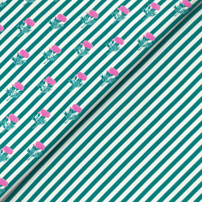 Pine Green Stripes Digital Print Muslin Fabric