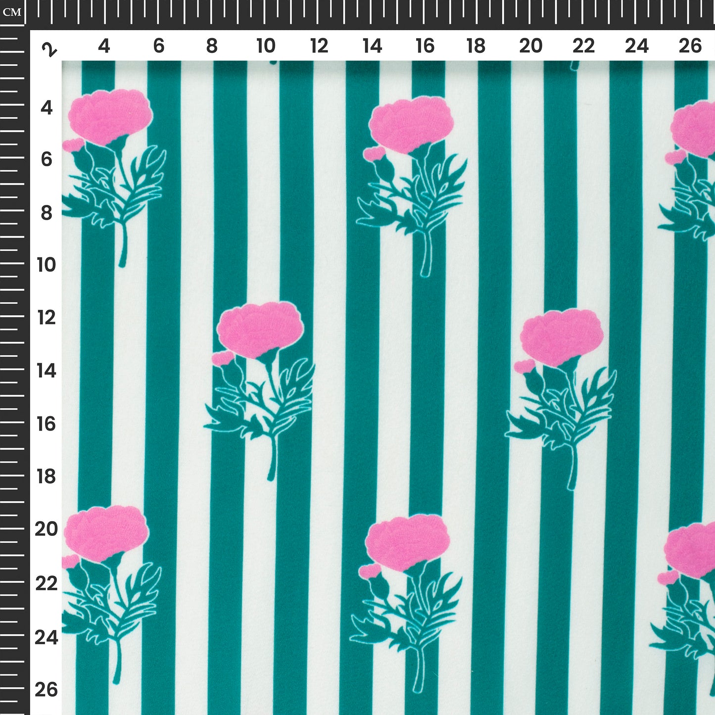 Pine Green Floral,Stripes Digital Print Muslin Fabric