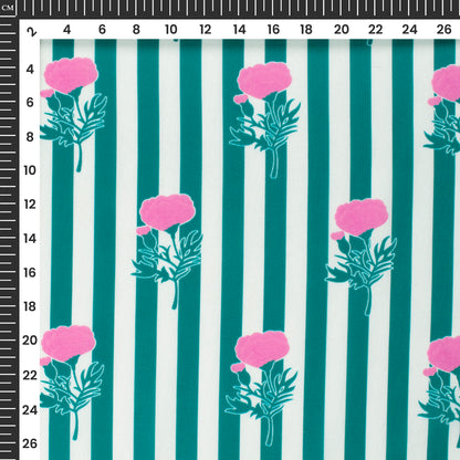 Pine Green Floral,Stripes Digital Print Muslin Fabric
