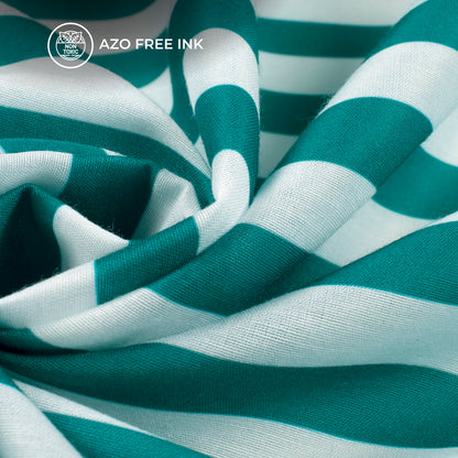 Pine Green Stripes Digital Print Muslin Fabric