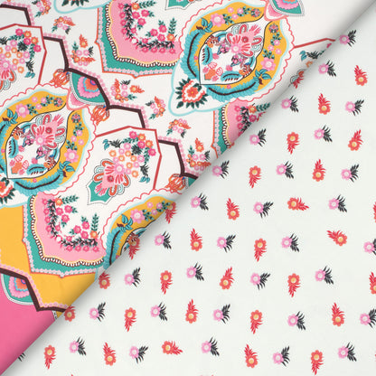 Flamingo Pink Floral Digital Print Muslin Fabric