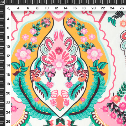 Flamingo Pink Floral Digital Print Muslin Fabric