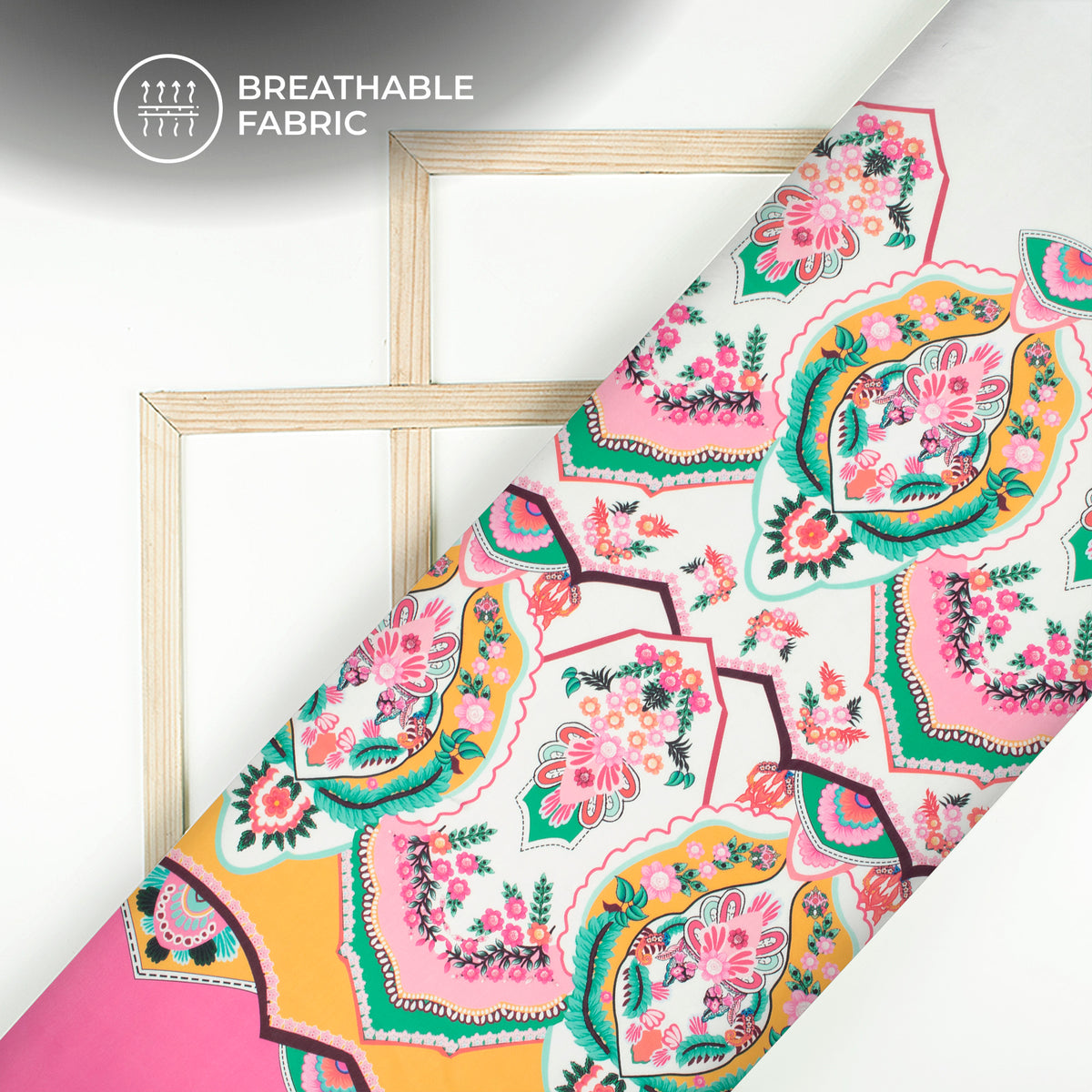 Flamingo Pink Floral Digital Print Muslin Fabric