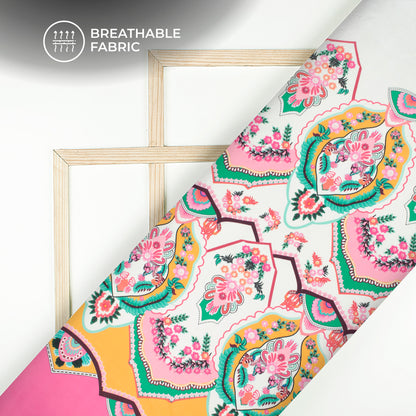 Flamingo Pink Floral Digital Print Muslin Fabric