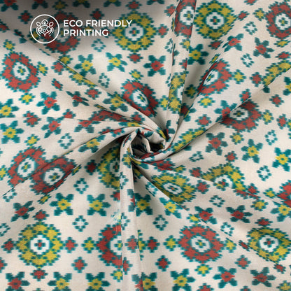Burnt Umber Ikkat Digital Print Muslin Fabric