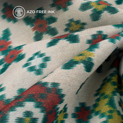 Burnt Umber Ikkat Digital Print Muslin Fabric