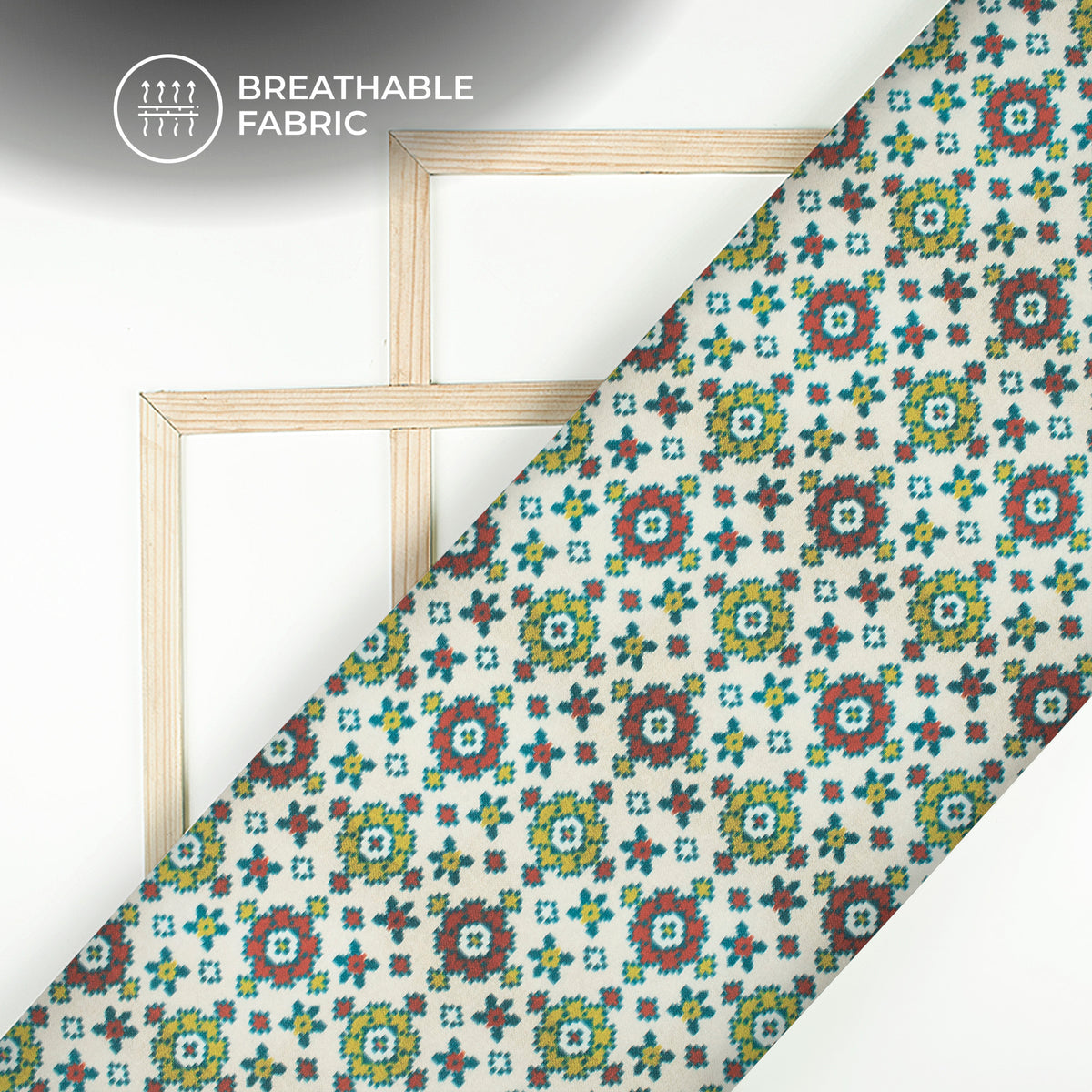 Burnt Umber Ikkat Digital Print Muslin Fabric
