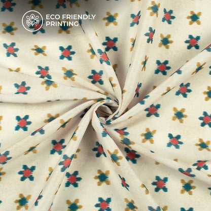 Cream Ikkat Digital Print Muslin Fabric