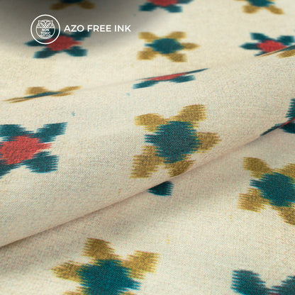Cream Ikkat Digital Print Muslin Fabric