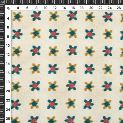 Cream Ikkat Digital Print Muslin Fabric