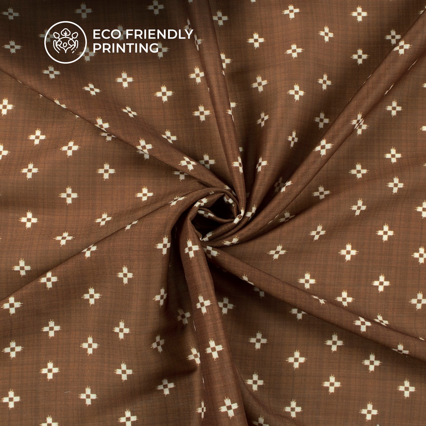 Burnt Umber Ikkat Digital Print Muslin Fabric