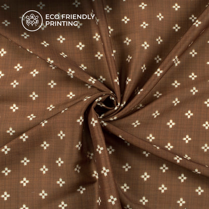 Burnt Umber Ikkat Digital Print Muslin Fabric