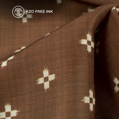 Burnt Umber Ikkat Digital Print Muslin Fabric