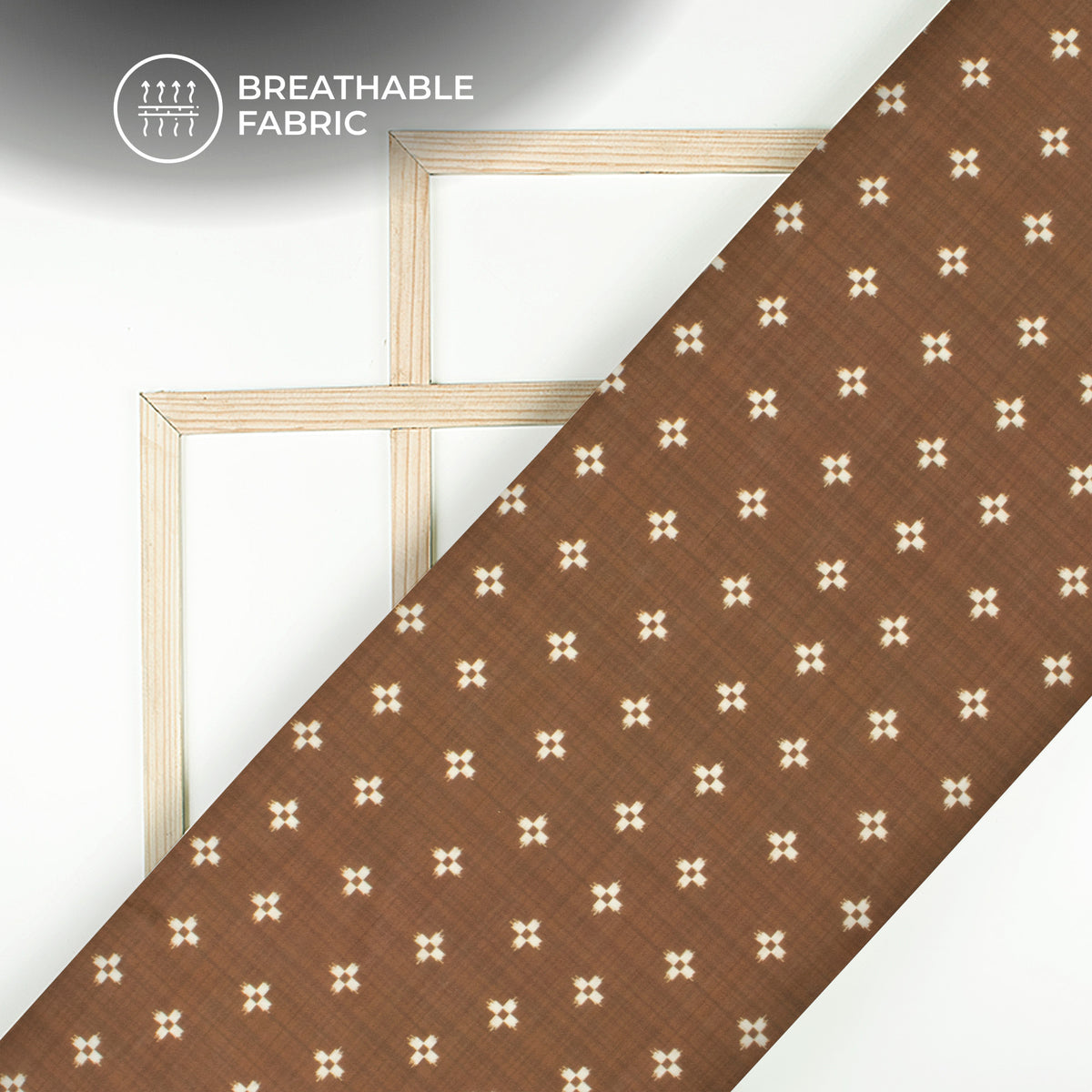 Burnt Umber Ikkat Digital Print Muslin Fabric