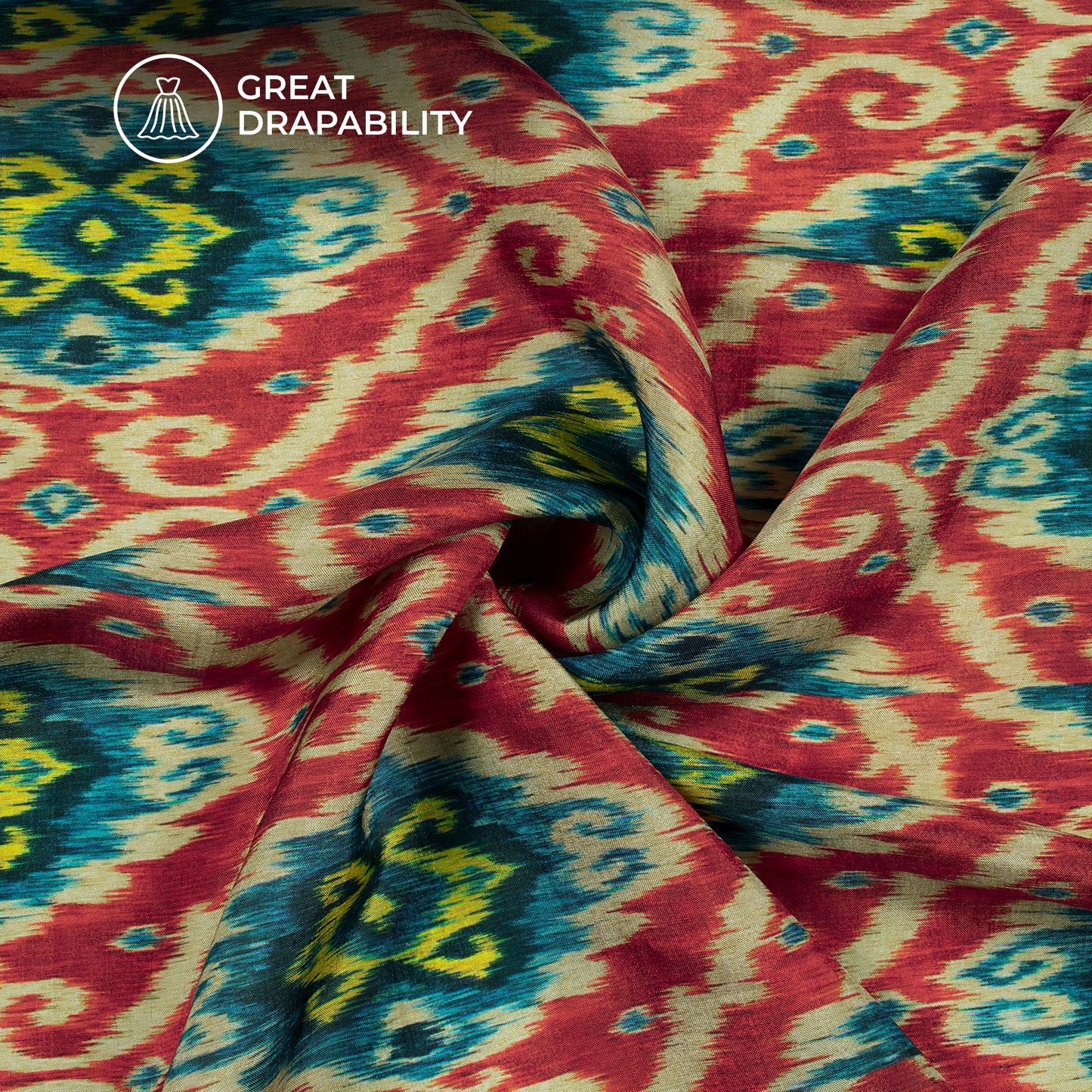 Crimson Red Ethnic Digital Print Viscose Uppada Silk Fabric