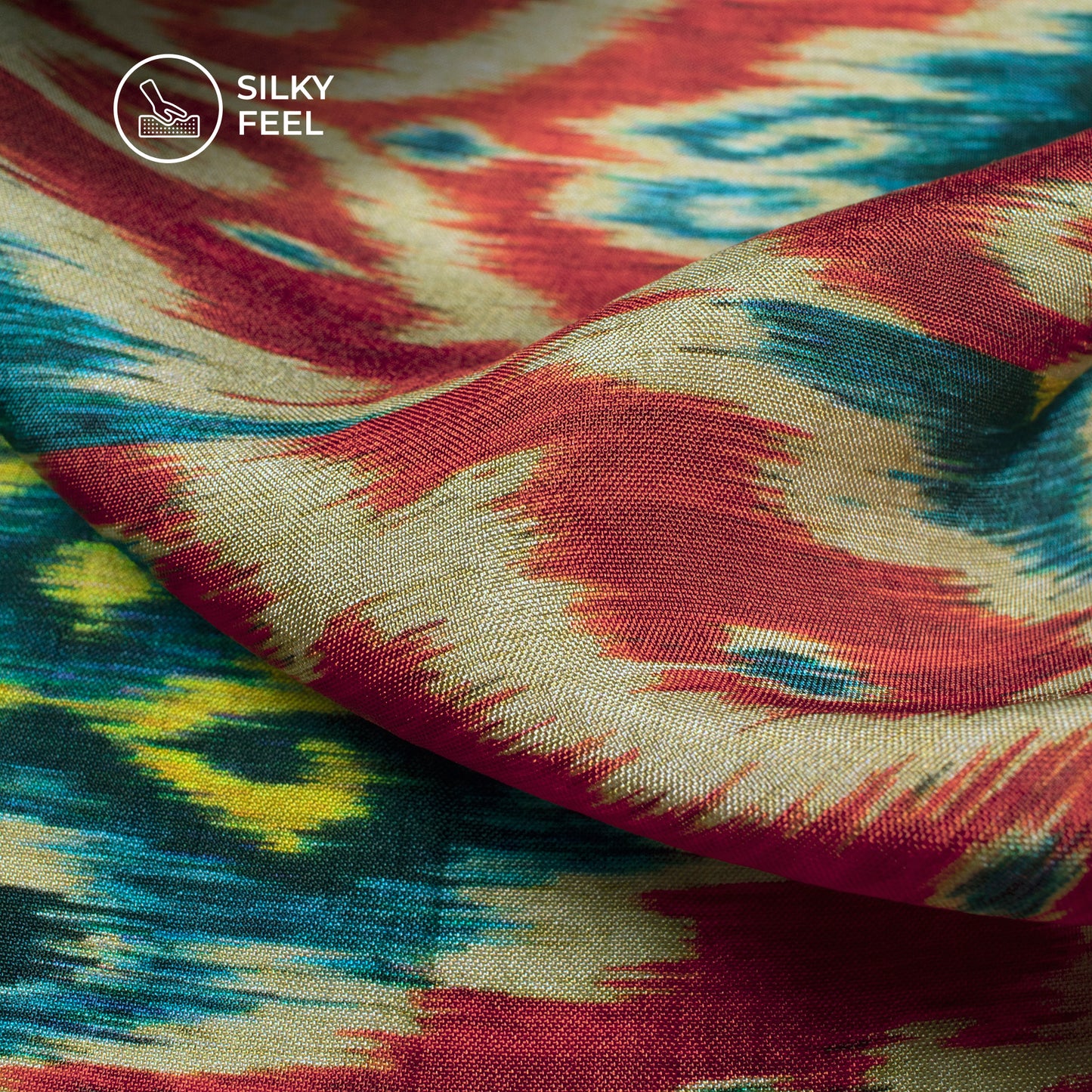 Crimson Red Ethnic Digital Print Viscose Uppada Silk Fabric