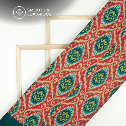 Crimson Red Ethnic Digital Print Viscose Uppada Silk Fabric