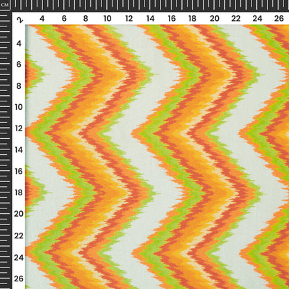 Chartreuse Yellow,Orange Chevron Digital Print Viscose Uppada Silk Fabric