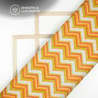 Chartreuse Yellow,Orange Chevron Digital Print Viscose Uppada Silk Fabric