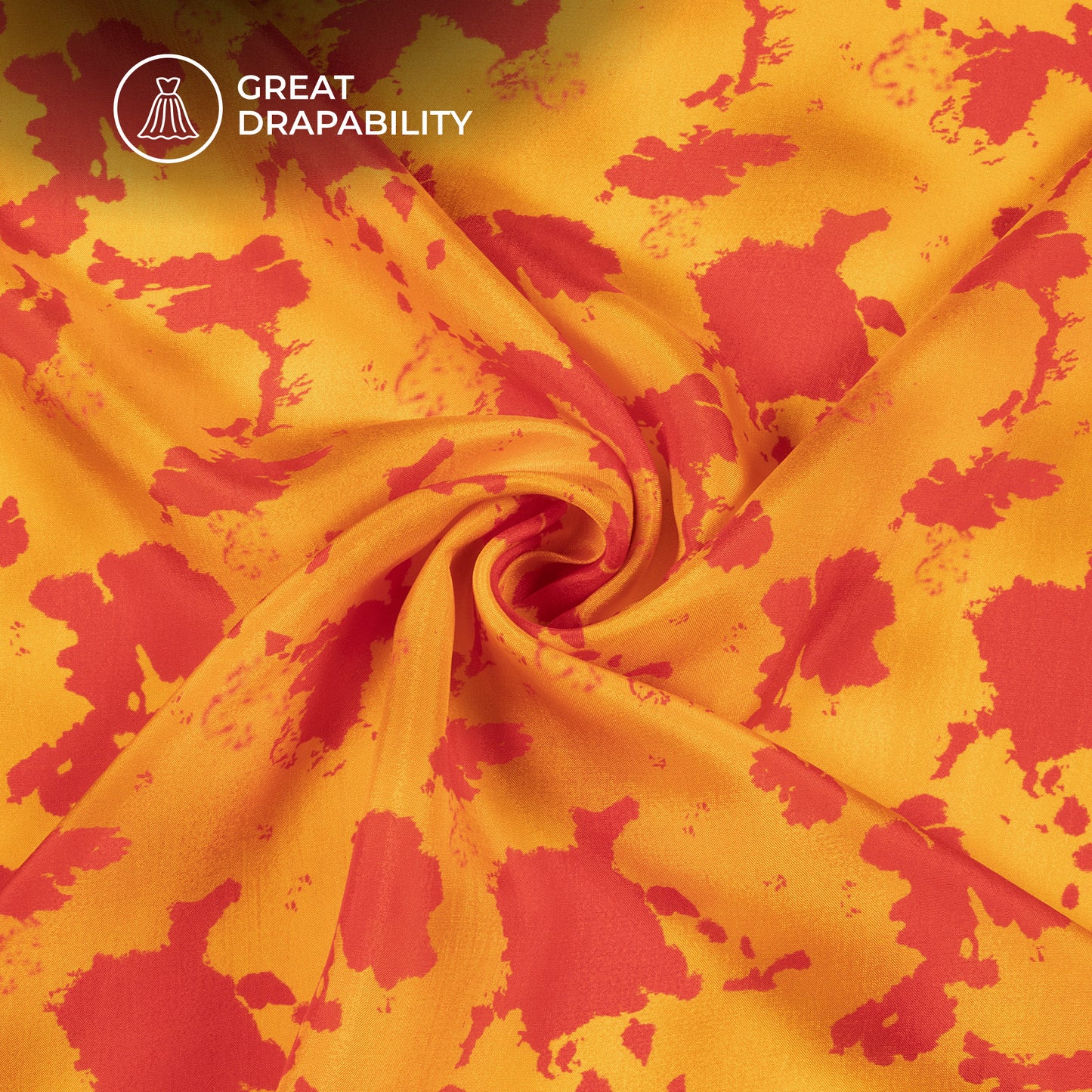 Merigold Orange Tie & Dye Digital Print Viscose Uppada Silk Fabric