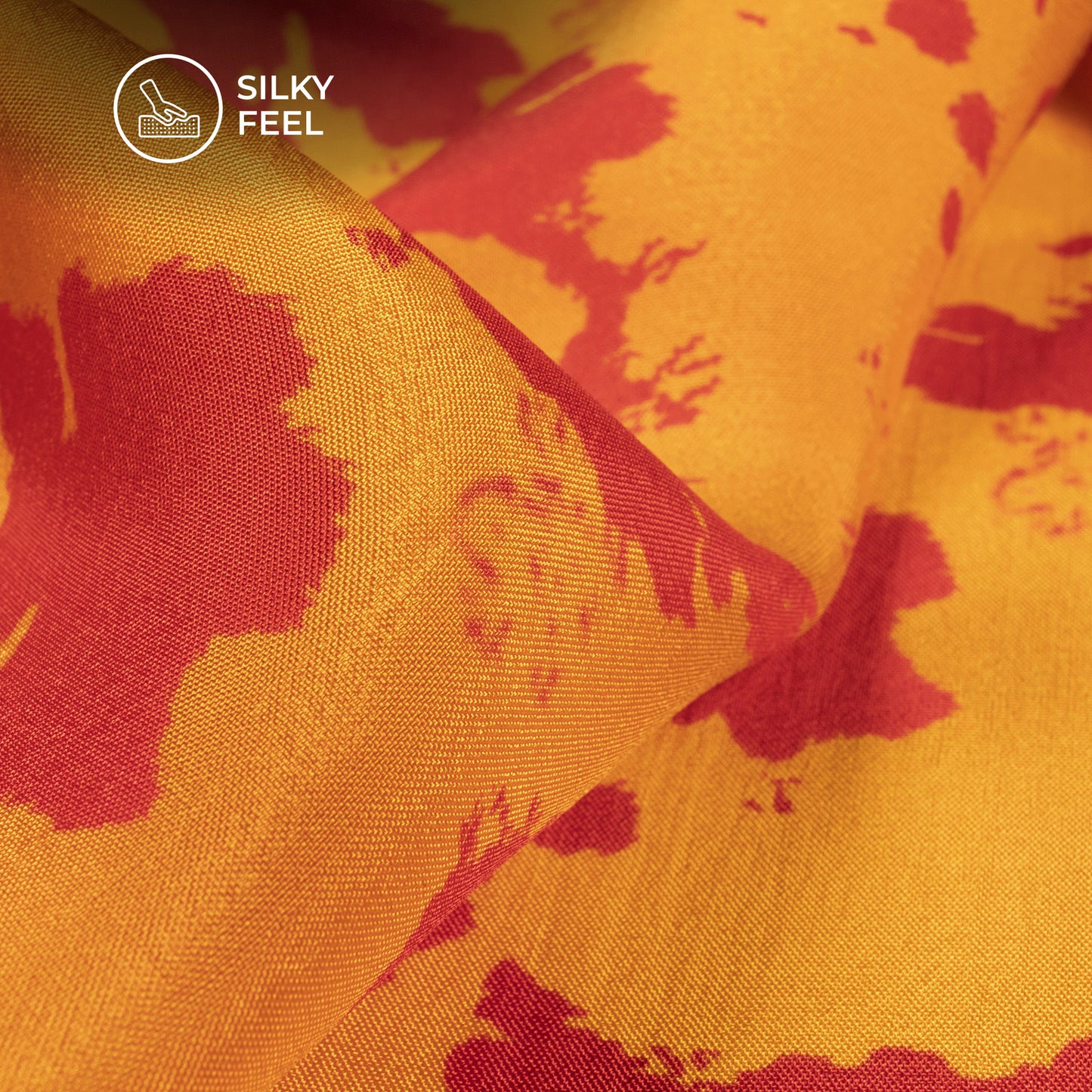 Merigold Orange Tie & Dye Digital Print Viscose Uppada Silk Fabric