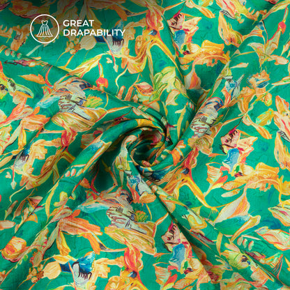 Multi-Color Floral Digital Print Viscose Uppada Silk Fabric