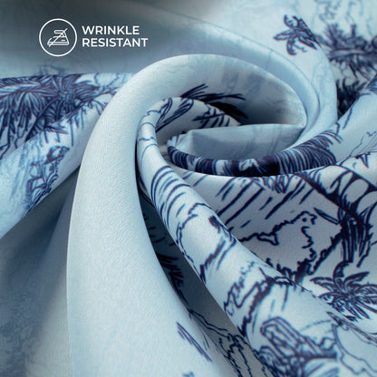 Baby Blue Tropical Digital Print Imported Satin Fabric