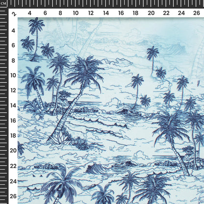 Baby Blue Tropical Digital Print Imported Satin Fabric