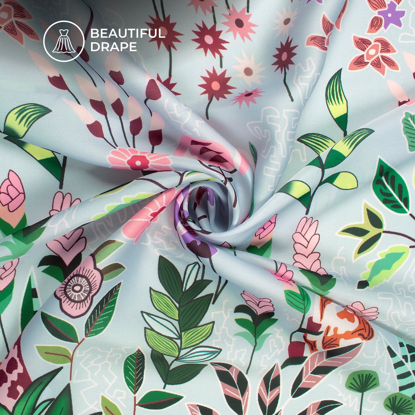 Multi-Color Floral Digital Print Imported Satin Fabric