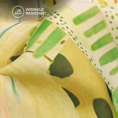 Yellow Abstract,Floral Digital Print Imported Satin Fabric