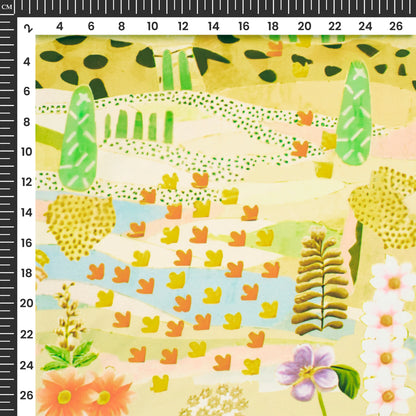 Yellow Abstract,Floral Digital Print Imported Satin Fabric