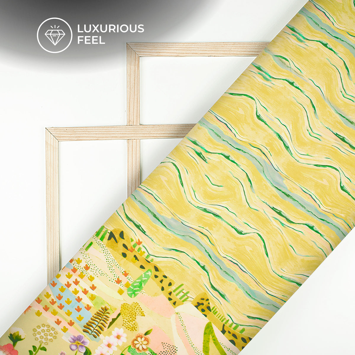 Yellow Abstract,Floral Digital Print Imported Satin Fabric