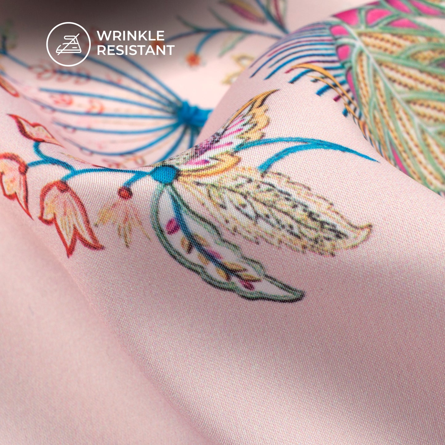 Light Pink Floral Digital Print Imported Satin Fabric