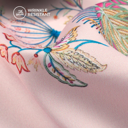 Light Pink Floral Digital Print Imported Satin Fabric