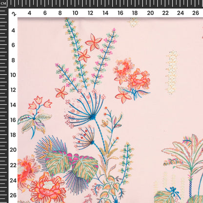Light Pink Floral Digital Print Imported Satin Fabric