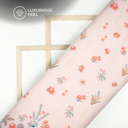 Light Pink Floral Digital Print Imported Satin Fabric