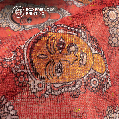 Rose Red Quirky Digital Print Kota Doria Fabric for Instagram Ready Looks