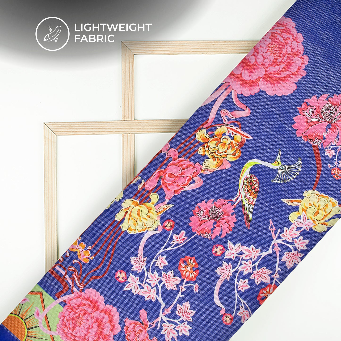 Royal Blue Floral Digital Print Kota Doria Fabric for Instagram Ready Looks