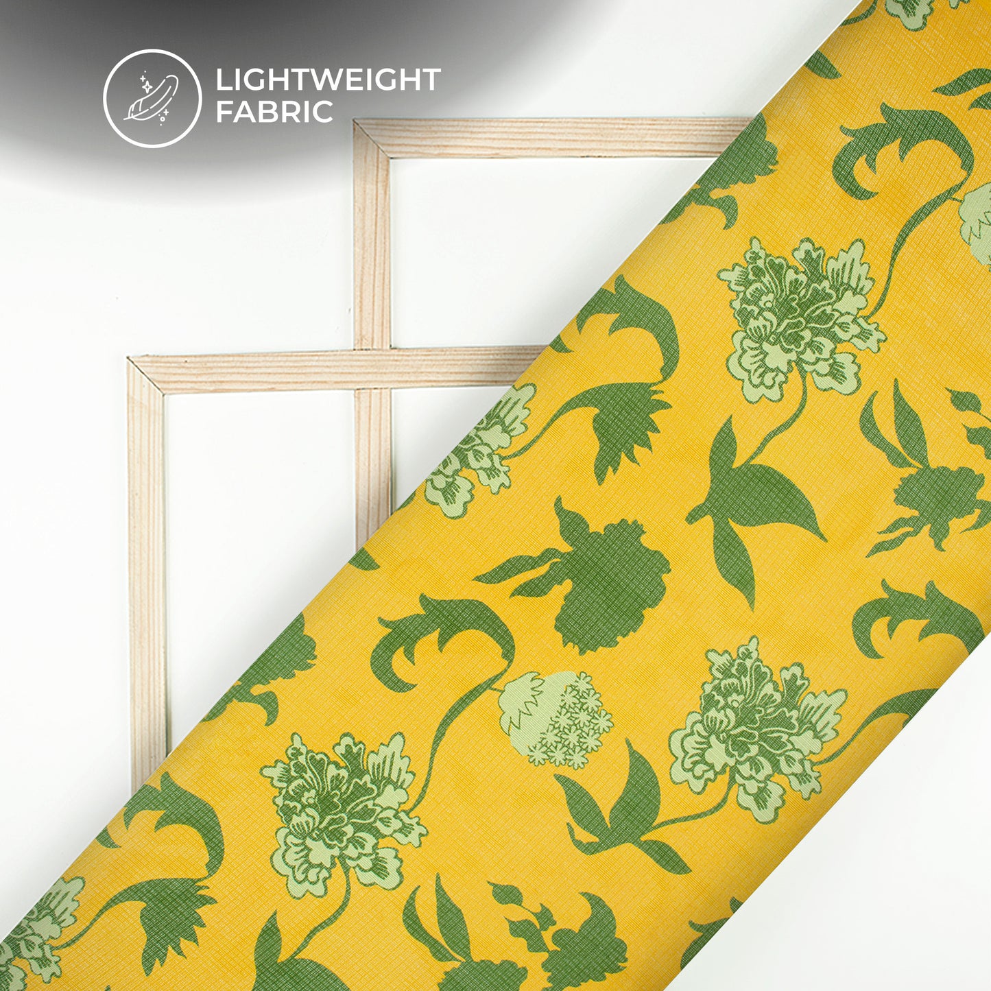 Amber Yellow Floral Digital Print Kota Doria Fabric for Instagram Ready Looks