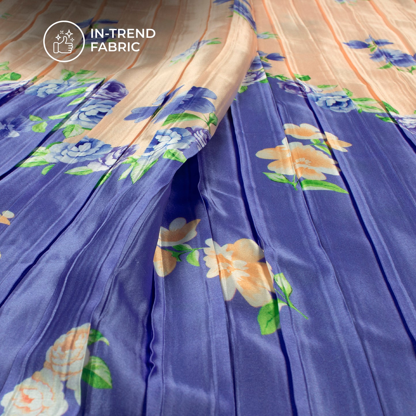 Brown Floral Digital Print Japan Satin Pleated Fabric