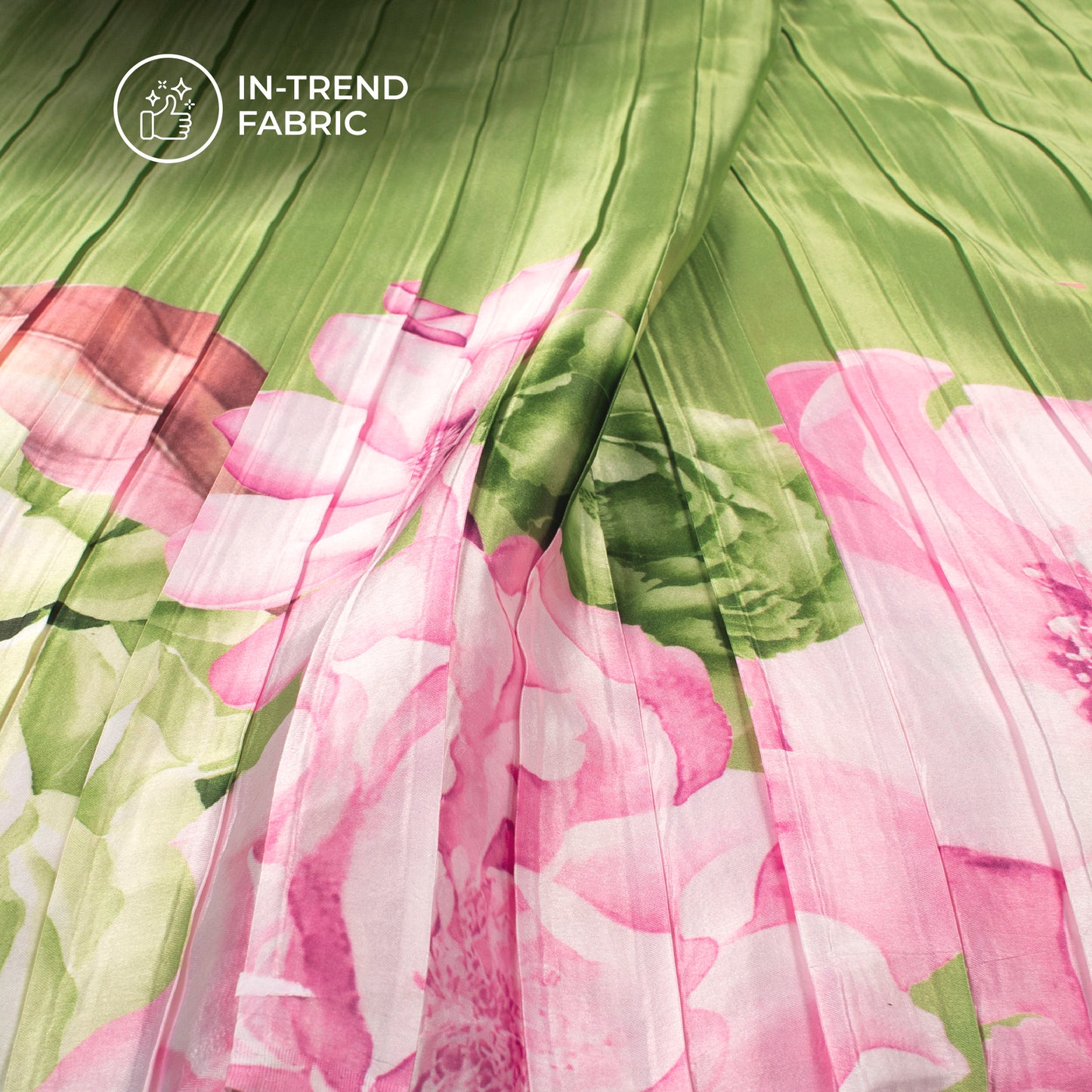 Rose Red Floral Digital Print Japan Satin Pleated Fabric