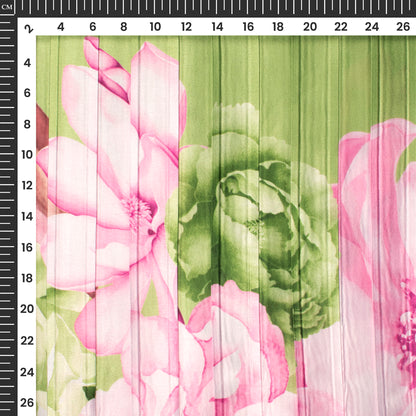 Rose Red Floral Digital Print Japan Satin Pleated Fabric