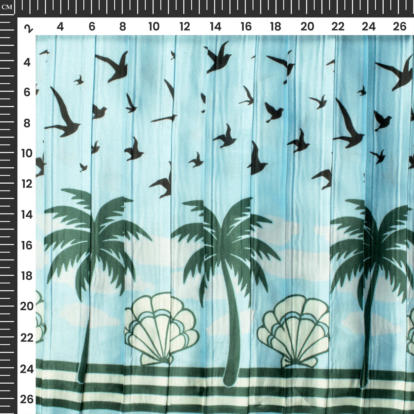 Cream Madhubani Digital Print Japan Satin Pleated Fabric