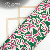 Dark Green Floral Digital Print Georgette Satin Fabric